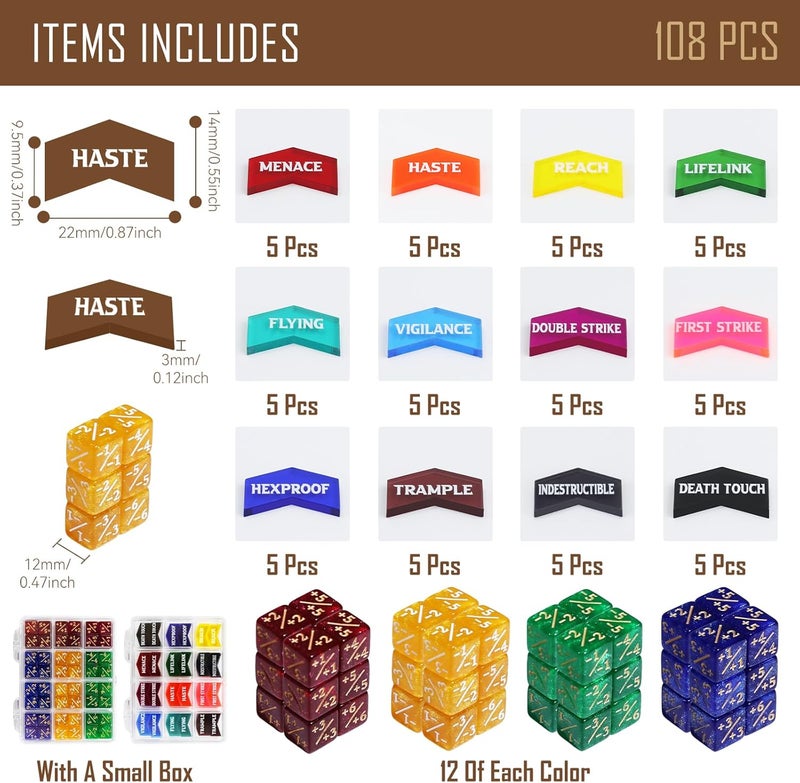 FIGURESLAB Store 108PCS MTG Tokens & 12mm MTG Dice Set for Magic Card, Keyword Token Life Counters Dice with Box, Compatible with Magic CCG Card Gaming Accessories - Image 2